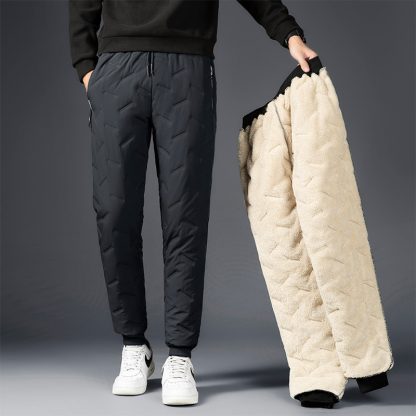 Men's Trousers Winter Velvet Thickening Loose Fleece Pants With Zip Pocket Large Size Windproof Warm Jogging Pants - Image 2